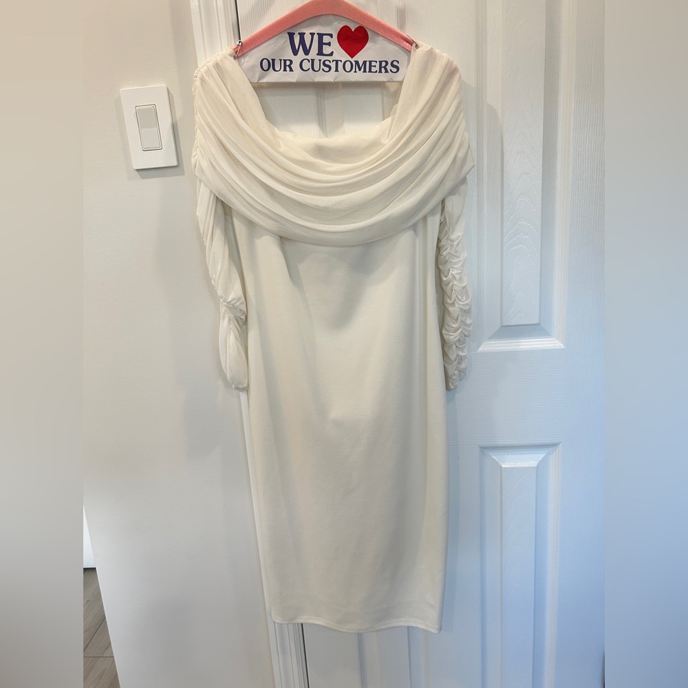Elegant White Draped Women's Dress